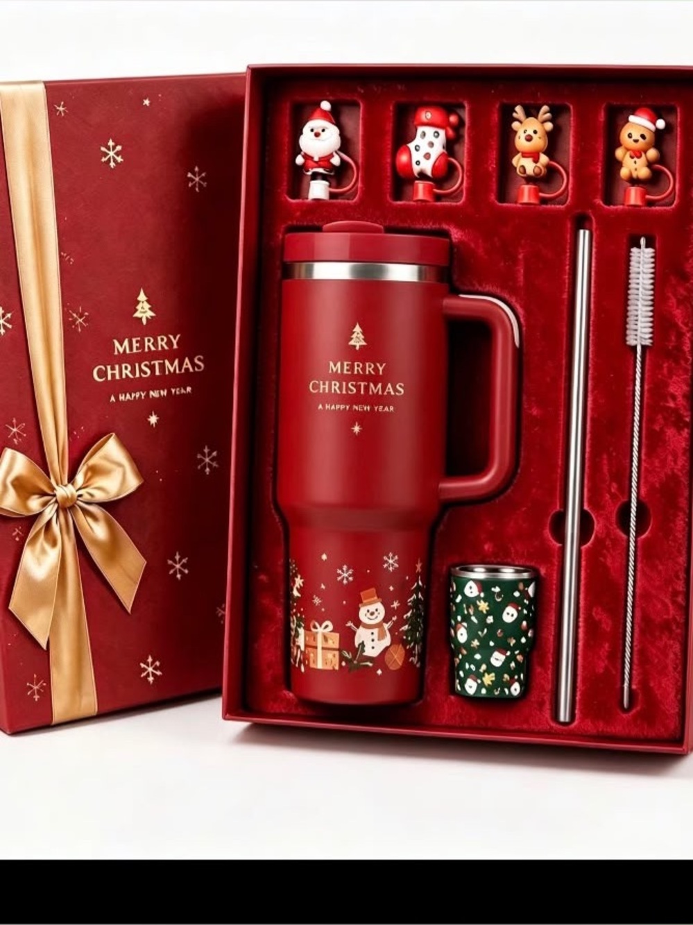 Holiday Red Merry Christmas Travel Mug Gift Set